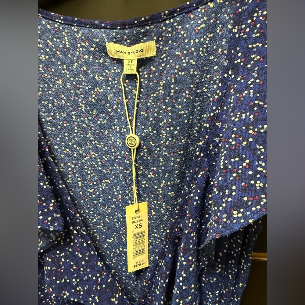 Max Studio Blue Ruffle Wrap Midi Dress XS - Picture 2 of 4